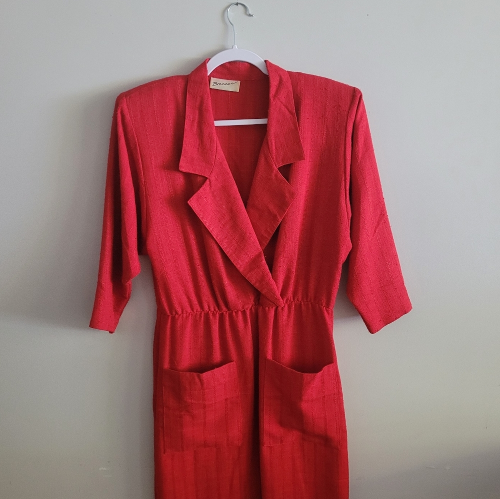 Vintage Red Belted Secretary Midi Dress - Picture 2 of 13